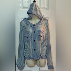 Blue Open Weave Shacket w/ Hood Sz XL NWOT